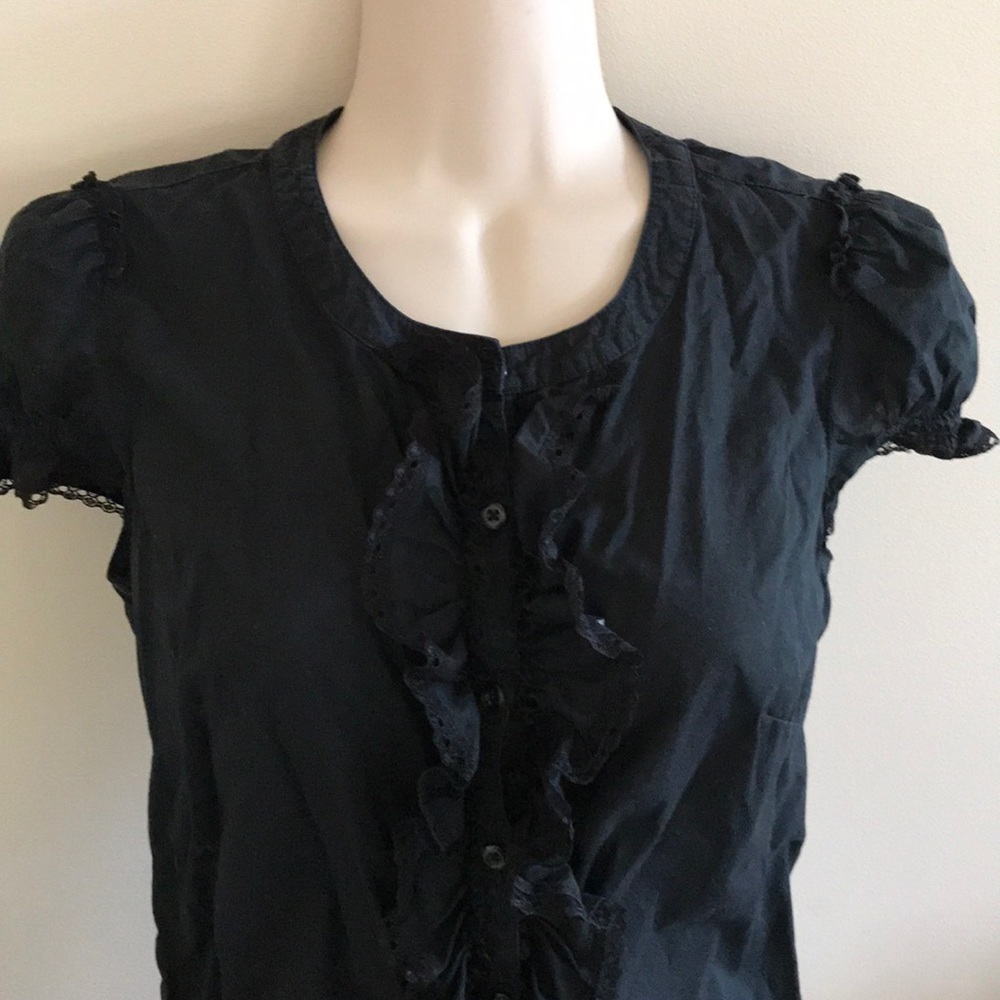 LOFT petite black ruffle button up blouse - 0p